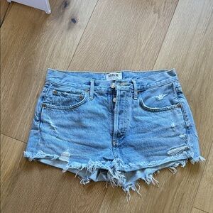 Agolde Light Blue Distressed Jean Shorts